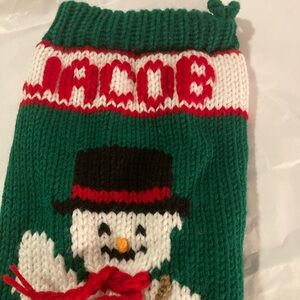Brand new handmade fully lined JACOB Green Snowman Holiday Stocking great gift